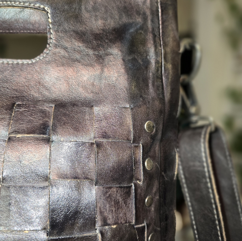 Bed Stu Orchid Leather Satchel Handbag Crossbody Bag Black Rustic MSRP $280